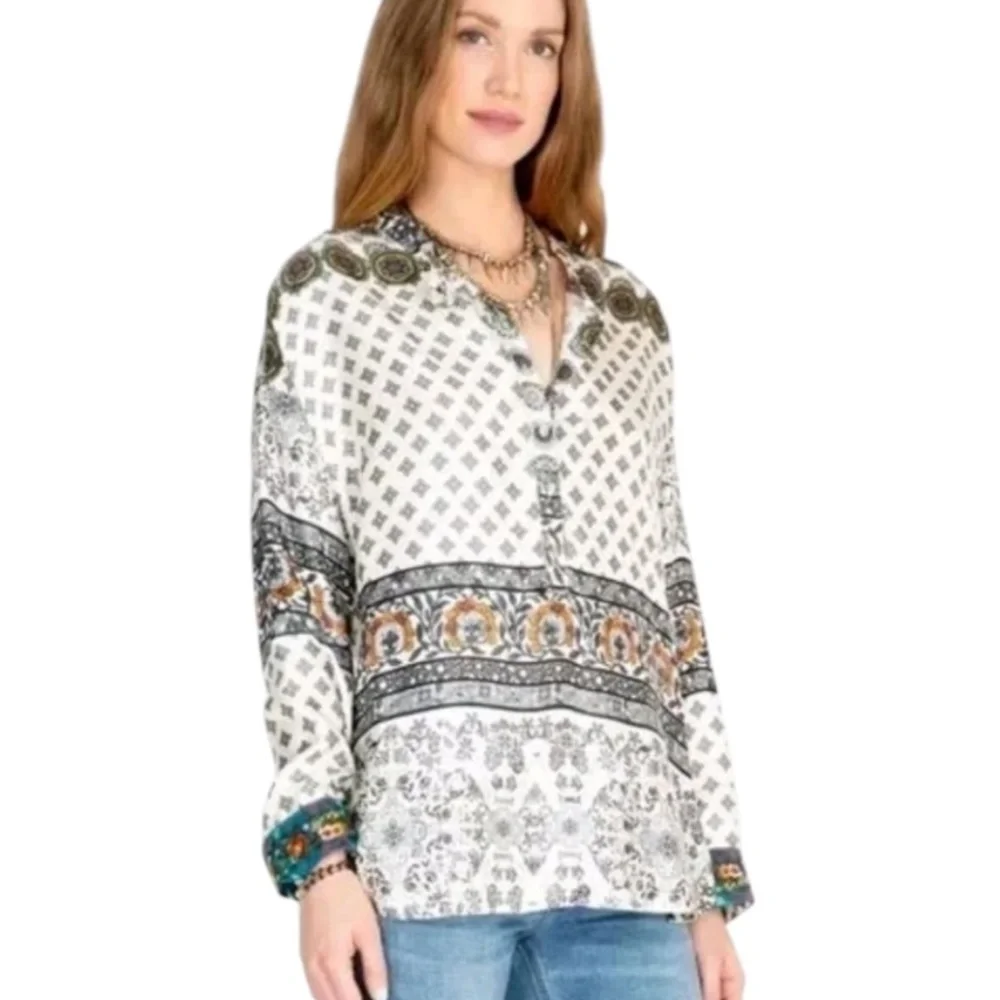 Johnny Was 100% Silk Tunic Cory Boxy Top